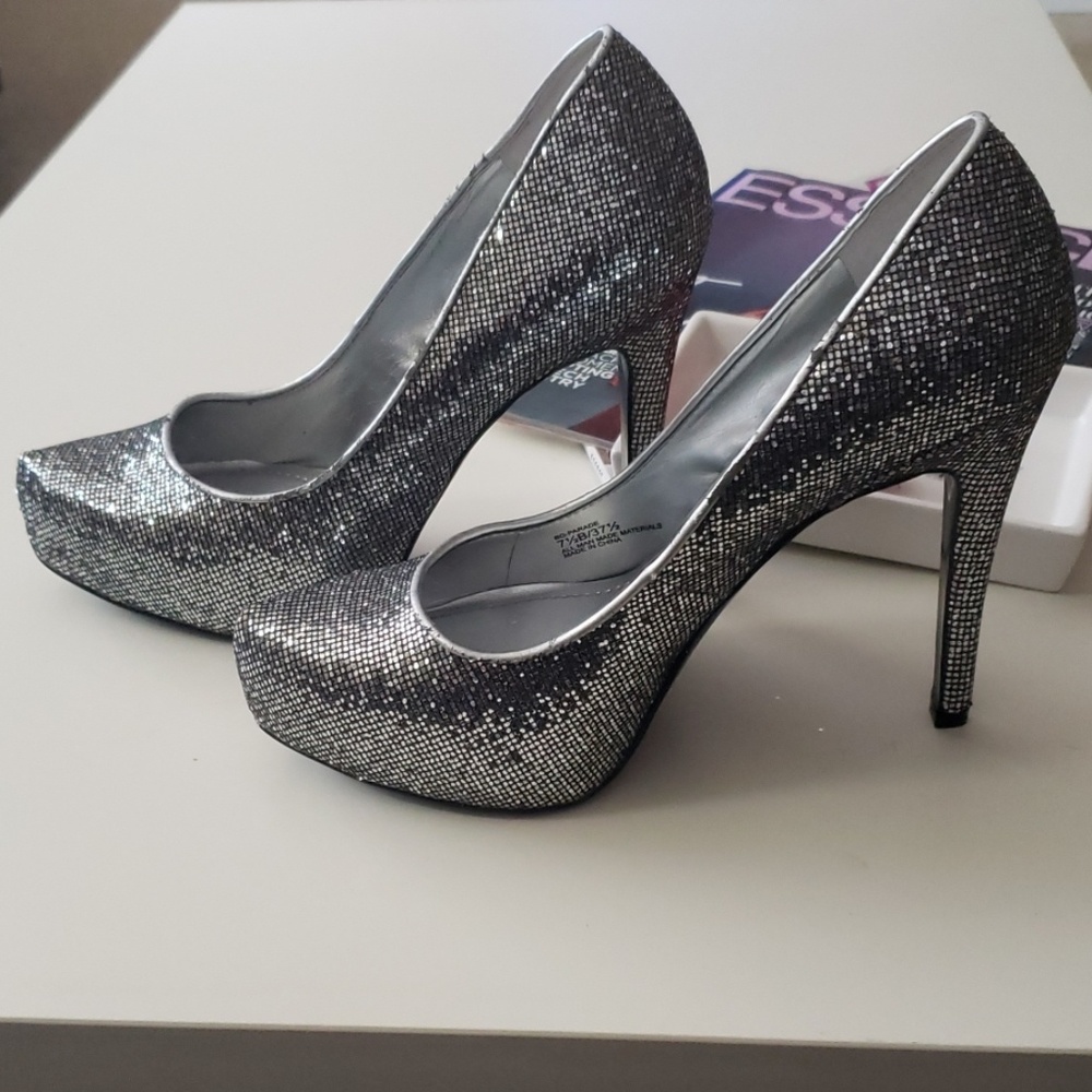BCBG Silver Glitter Pumps